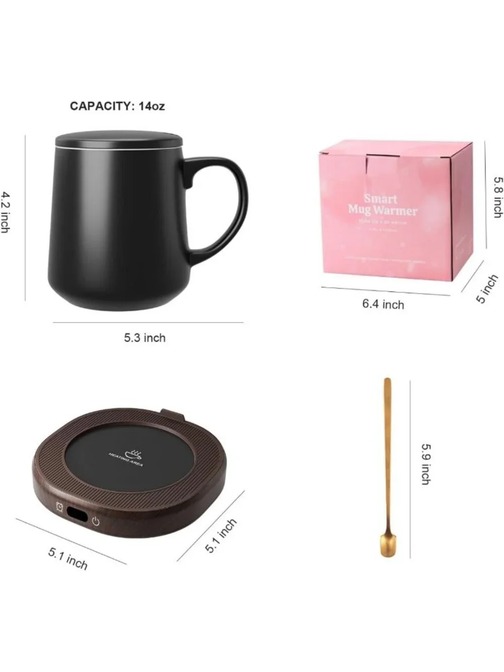 Smart Electric Coffee Mug Warmer Set with Auto Shut Off & 4 Temp Settings